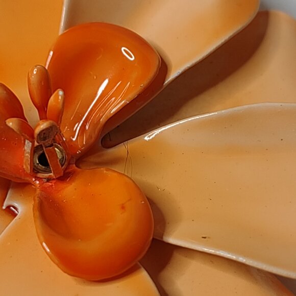 Orange Enamel Large Flower Brooch - Picture 6 of 11